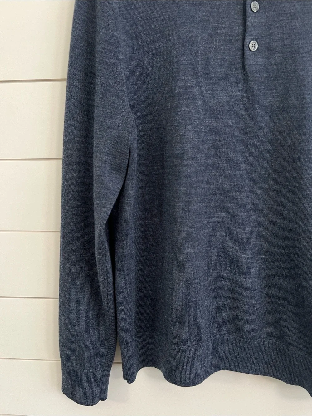 Banana Republic 100% Merino Wool Men's Large Polo Sweater Long Sleeves Blue